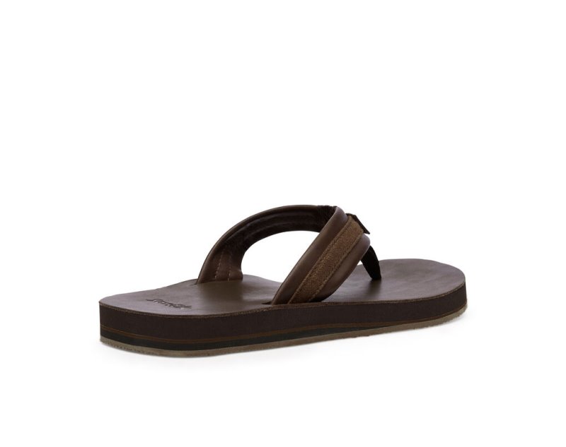 Sanuk Hullsome Leather St Hemp Men's Flip Flops Dark Brown | Canada 296EBC